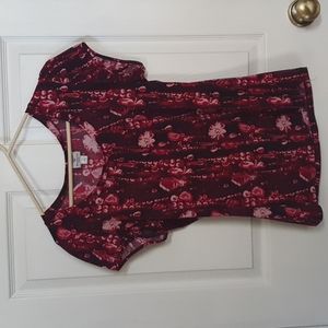 Worthington Black/Red Print Short Sleeve Top Large